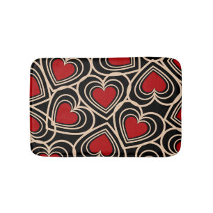 Black and Red Cute Simple Heart Pattern Bath Mat