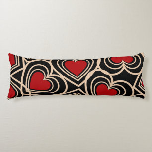 Black and Red Cute Simple Heart Pattern Body Cushion