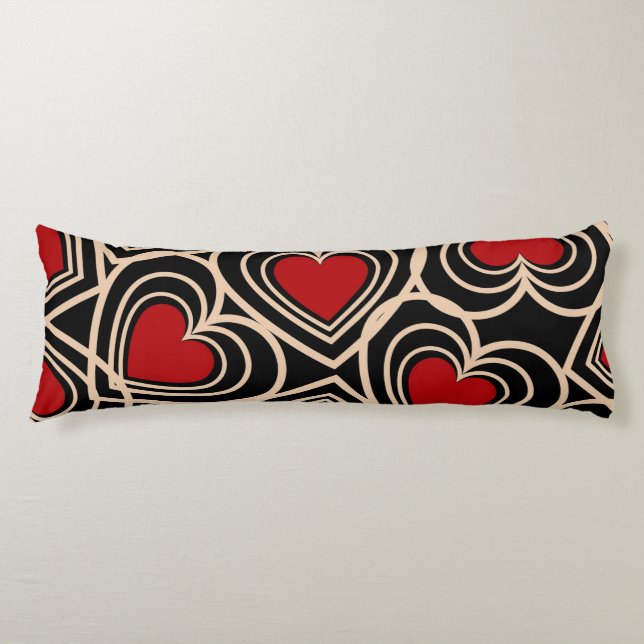 Black and Red Cute Simple Heart Pattern Body Cushion (Front)