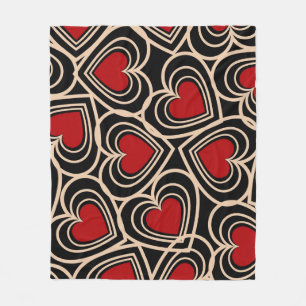 Black and Red Cute Simple Heart Pattern Fleece Blanket