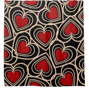 Black and Red Cute Simple Heart Pattern Shower Curtain