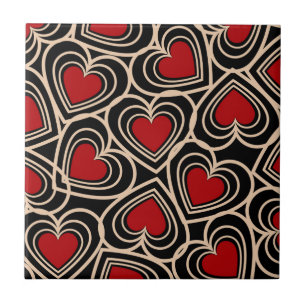 Black and Red Cute Simple Heart Pattern Tile