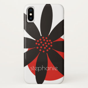 Black and red daisy flower and name floral iPhone x case