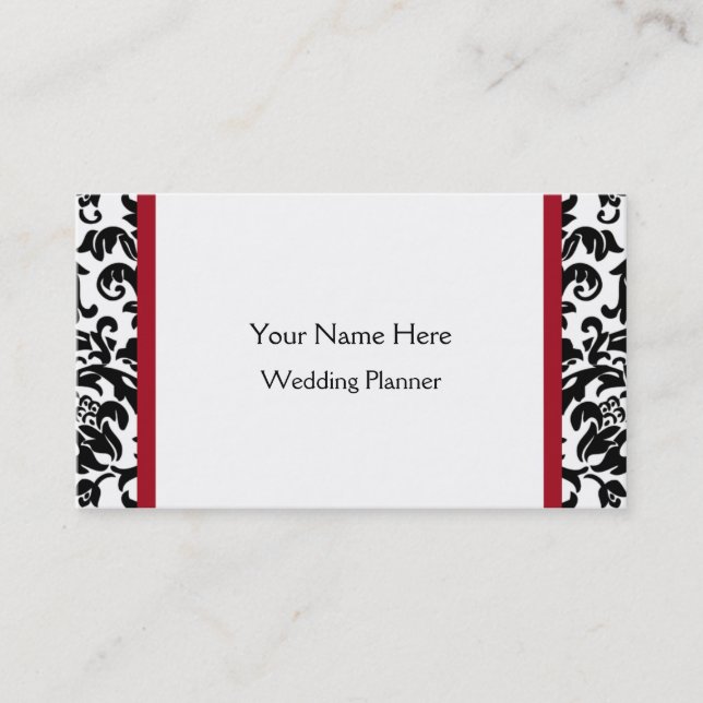Black and Red Damask business cards (Front)