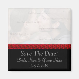 Black and Red Damask Save The Date Magnet