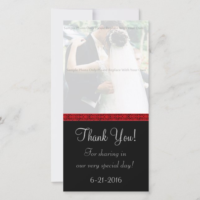 Black and Red Damask Thank You Card (Front)