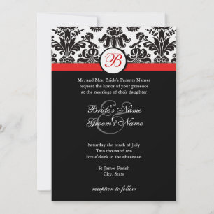Black and Red Damask Wedding Invitation