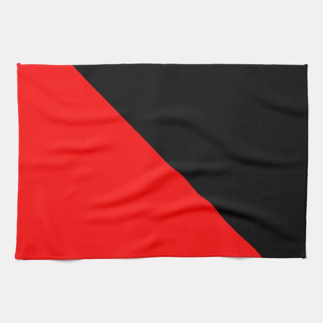 Black and Red diagonal flag Tea Towel (Horizontal)