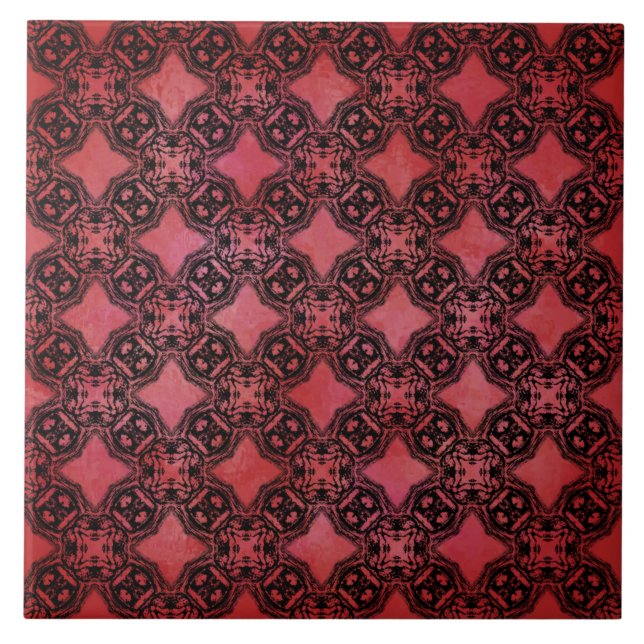 Black and Red Diamond Chains Pattern Tile (Front)