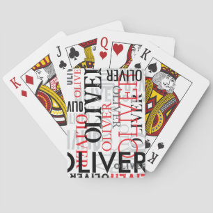 Black and Red Distressed Typography Cool White Playing Cards