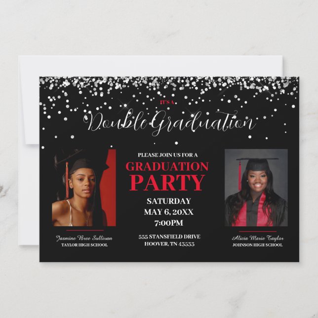 Black and Red Double Graduation Invitation (Front)