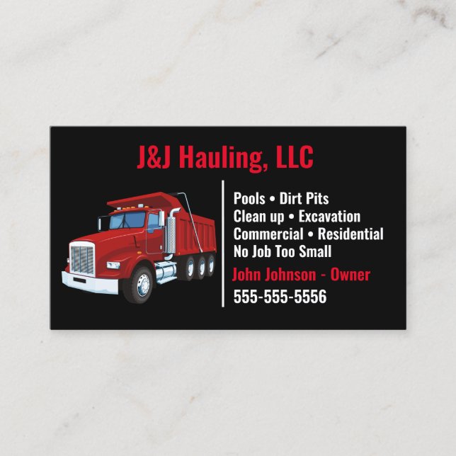 Black and Red Dump Truck Business Card (Front)