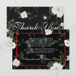 Black and Red Elegant Floral Wedding Thank You Card