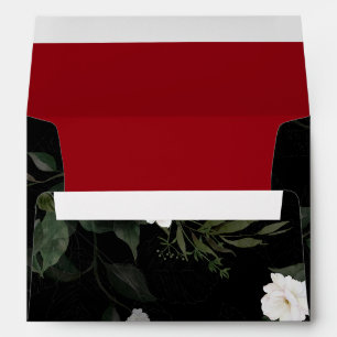 Black and Red Elegant White Floral Wedding  Envelope