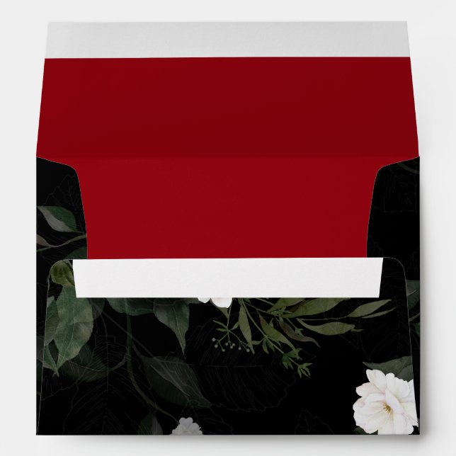 Black and Red Elegant White Floral Wedding  Envelope (Back (Bottom))