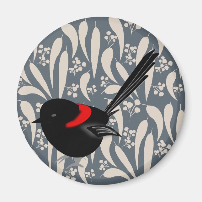 Black and Red Fairy Wren Magnet (Front)
