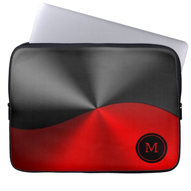 Black and red faux metallic geometric design laptop sleeve (Front)