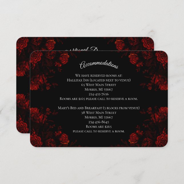 Black and Red Floral Elegant Gothic Wedding Enclosure Card (Front/Back)