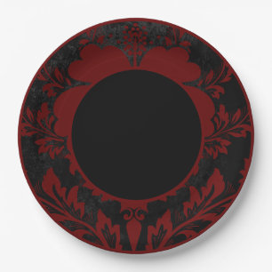 Black and red floral formal wedding paper plate