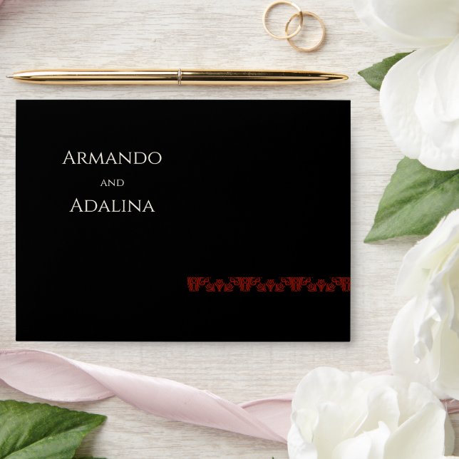 Black and Red Floral Gothic Dark Elegant Wedding Envelope (Wedding)
