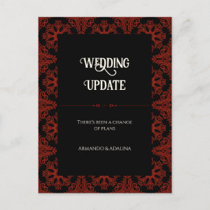 Black and Red Floral Gothic Wedding Postponement Postcard