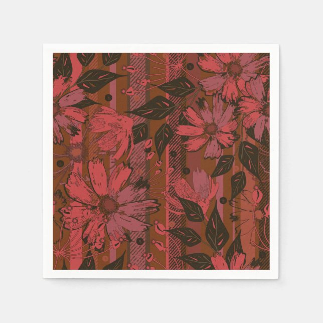 Black and red floral pattern. napkin (Front)