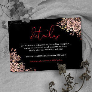 Black And Red Floral Roses Gothic Wedding Details Enclosure Card