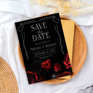 Black and Red Floral Wedding Save the Date Card