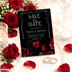 Black and Red Floral Wedding Save the Date Card