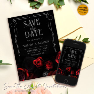 Black and Red Floral Wedding Save the Date Card