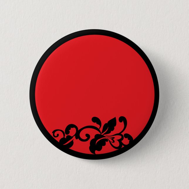 black and red flourish 6 cm round badge (Front)