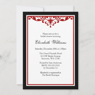 Black and Red Flourish Bridal Shower Invitation