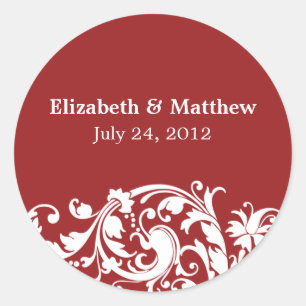 Black and Red Flourish Swirl Wedding Favour Label