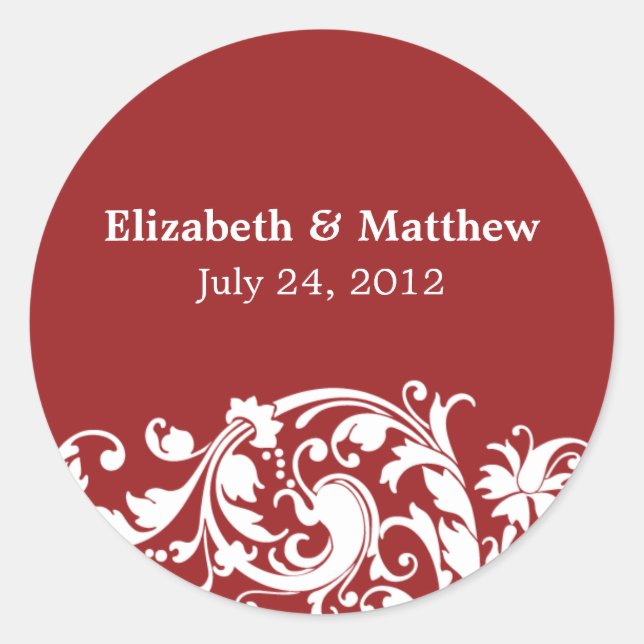 Black and Red Flourish Swirl Wedding Favour Label (Front)