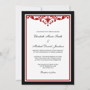 Black and Red Flourish Wedding Invitation