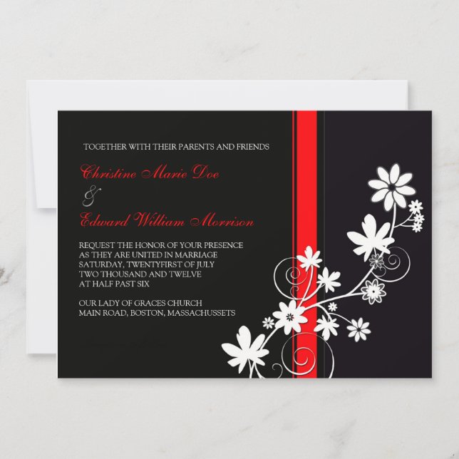 Black and Red Flower Wedding Invitation (Front)