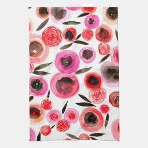 Black and Red Flowers Kitchen Towel