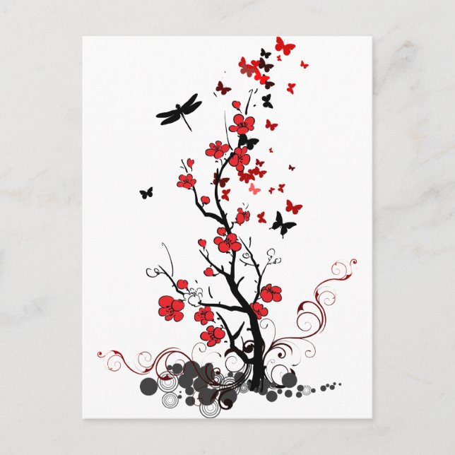 Black and Red Flowers Postcard (Front)