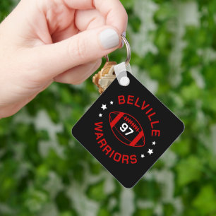 Black and Red Football Jersey Number Photo Key Ring
