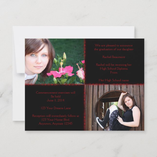 Black and Red Four Square Star Graduation Invitation (Front)