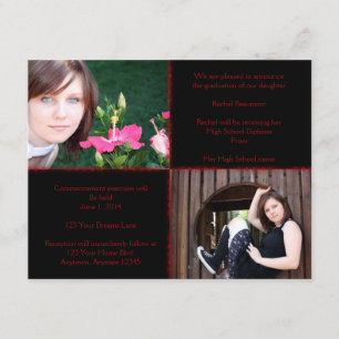 Black and Red Four Square Star Graduation Invitation