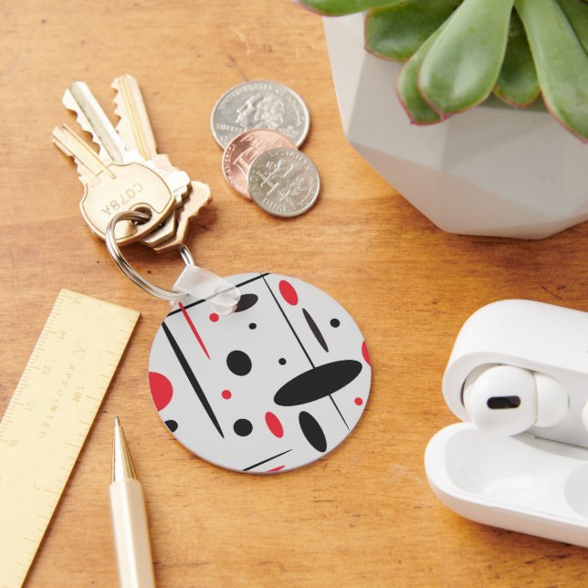 Black and Red Geometric Pattern Key Ring (Desk)