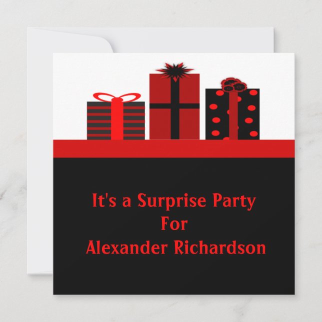 Black and Red Gifts Birthday Party Invitation (Front)