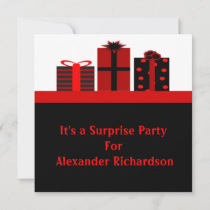 Black and Red Gifts Birthday Party Invitation