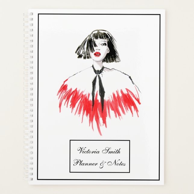 Black and Red Girl Fashion Modern Elegant Planner (Front)