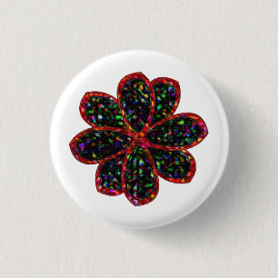Black and Red Glitter Flower Button