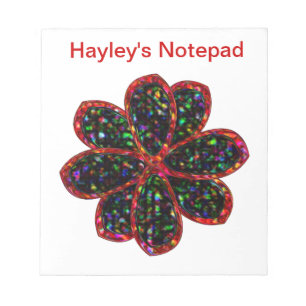 Black and Red Glitter Flower Customisable Notepad