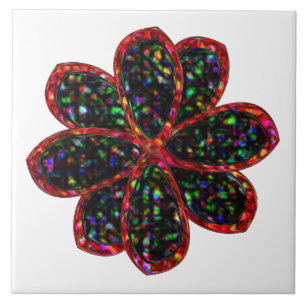 Black and Red Glitter Flower Tile