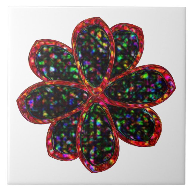 Black and Red Glitter Flower Tile (Front)
