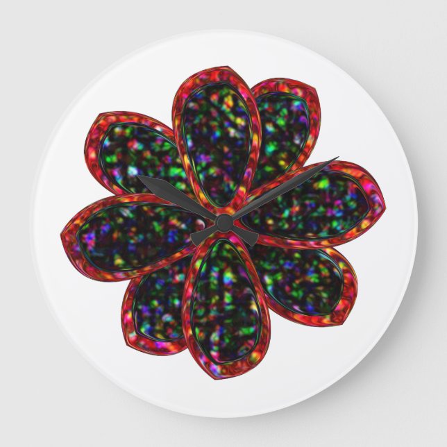 Black and Red Glitter Flower Wall Clock (Front)